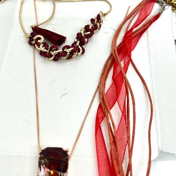 VINTAGE MODERN RED AMBER TONE MYSTERY JEWELRY LOT NECKLACES EARRINGS AVON - Picture 5 of 12